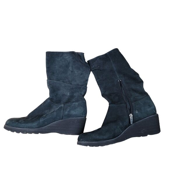 Dansko Cassy Suede Wedge Women's Size 40 10 9 Black Round Closed Toe High Boots - Picture 2 of 5